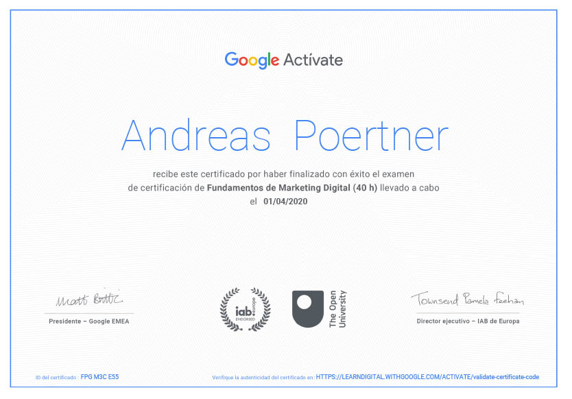 Certificado de Google Activate Marketing digital